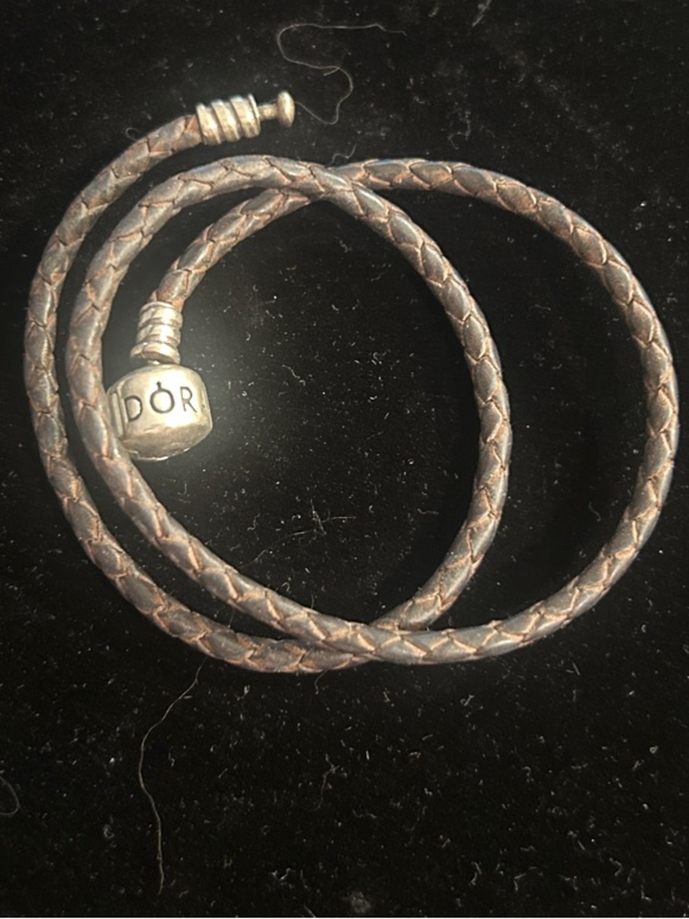 Pandora Brown Braided Leather Double Wrap Bracelet with Silver Clasp